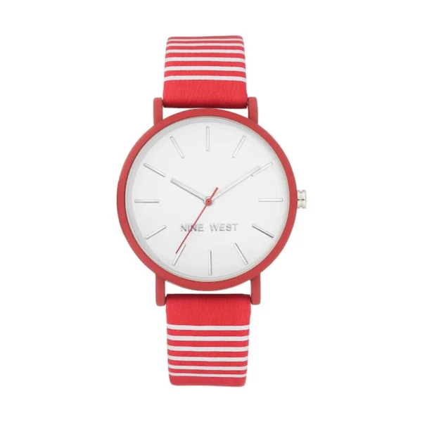 Nine West Γυναικείο Ρολόι 38mm Μπαταρίας με Κόκκινο Δερμάτινο Λουράκι – NW/2161WTRD