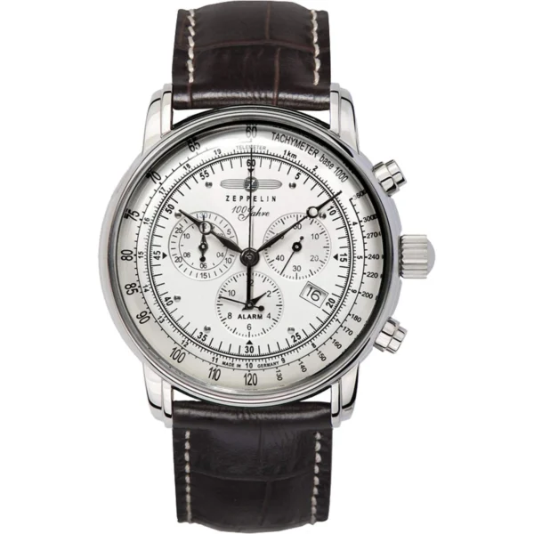 ZEPPELIN 100 YEARS Alarm Black Leather Strap – 7680-1