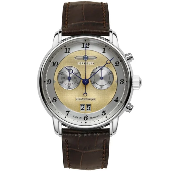 Zeppelin Mens Ανδρικό Ρολόι 40mm Χρονογράφος Μπαταρίας με Καφέ Δερμάτινο Λουράκι – 8584-5