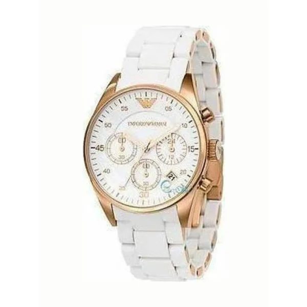 Emporio Armani Sportivo Γυναικείο Ρολόι 38mm Χρονογράφος Μπαταρίας με Λευκό Καουτσούκ Λουράκι – AR5920