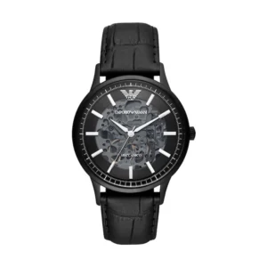 Emporio Armani Meccanico Ανδρικό Ρολόι 43mm Μπαταρίας με Μαύρο Δερμάτινο Λουράκι - AR60042