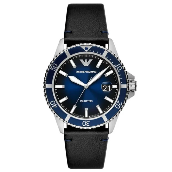 Emporio Armani Diver Ανδρικό Ρολόι 42mm Μπαταρίας με Μαύρο Δερμάτινο Λουράκι – AR11516