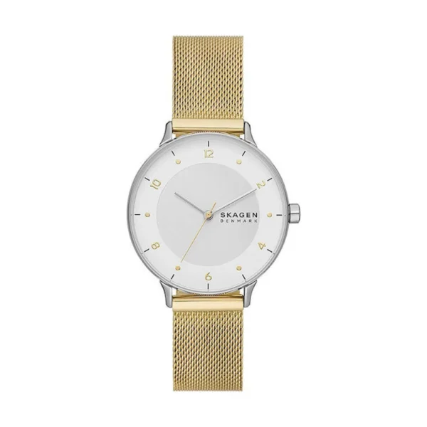 Skagen Riis Γυναικείο Ρολόι 36mm Μπαταρίας με Χρυσό Μεταλλικό Μπρασελέ – SKW3092