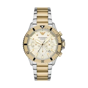 Emporio Armani Sea Explorer Ανδρικό Ρολόι 43mm Χρονογράφος Μπαταρίας με Χρυσό Μεταλλικό Μπρασελέ - AR11606