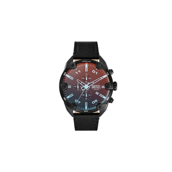 Diesel Spiked Ανδρικό Ρολόι 49mm Χρονογράφος Μπαταρίας με Μαύρο Δερμάτινο Λουράκι – DZ4667