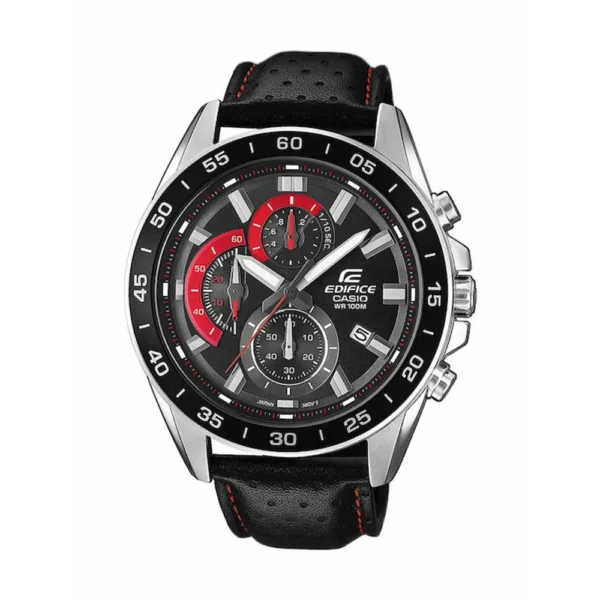 Casio Edifice Ανδρικό Ρολόι 47mm Χρονογράφος Solar με Μαύρο Δερμάτινο Λουράκι – EFV-550L-1AVUEF