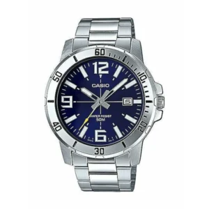 Casio Ανδρικό Ρολόι 45mm Μπαταρίας με Ασημί Μεταλλικό Μπρασελέ - MTP-VD01D-2B