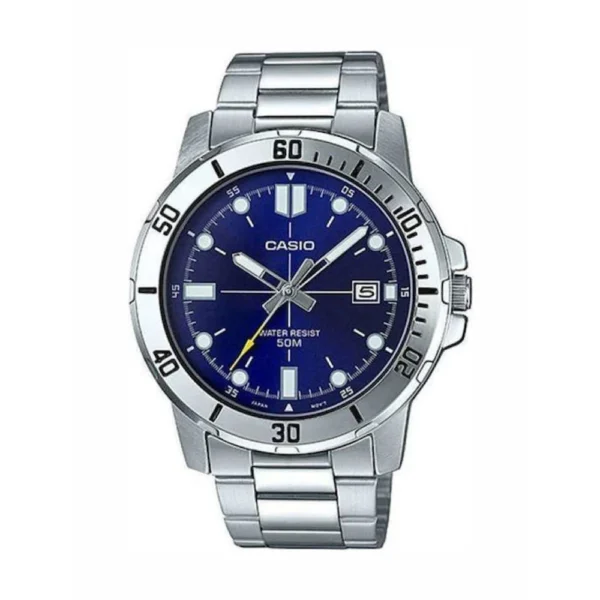 Casio Ανδρικό Ρολόι 45mm Μπαταρίας με Ασημί Μεταλλικό Μπρασελέ – MTP-VD01D-2E