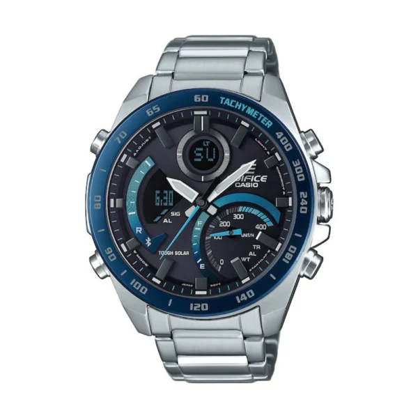 Casio Edifice Αναλογικό/Ψηφιακό Ανδρικό Ρολόι 51mm Χρονογράφος Solar με Ασημί Μεταλλικό Μπρασελέ – ECB-900DB-1BER