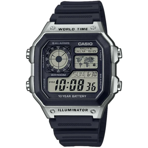 Ρολόι CASIO Collection World Time Chronograph Black Rubber Strap – AE-1200WH-1CVEF