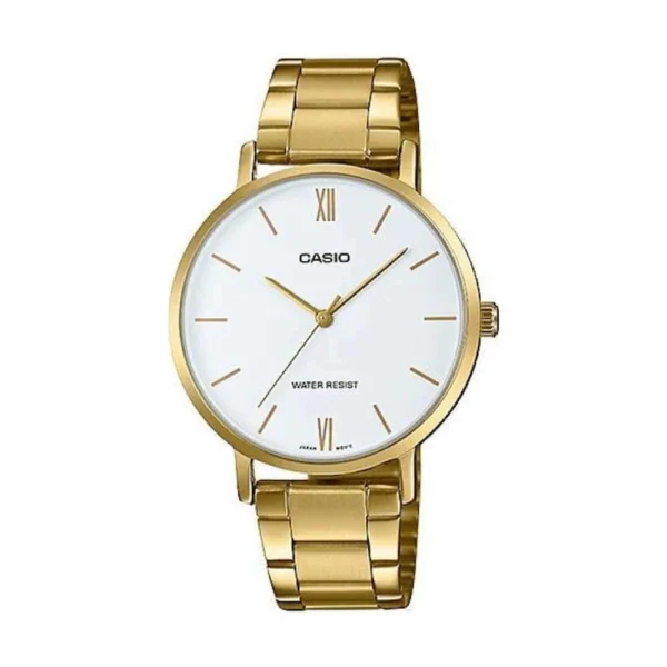 Casio Enticer Γυναικείο Ρολόι 34mm Μπαταρίας με Χρυσό Μεταλλικό Μπρασελέ – LTP-VT01G-7BUDF