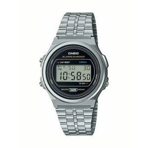 Casio Vintage Round Ψηφιακό Ανδρικό Ρολόι 36.6mm Μπαταρίας με Ασημί Μεταλλικό Μπρασελέ - A171WE-1AEF