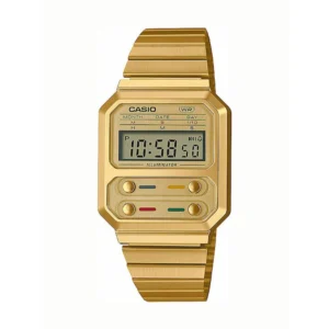 Casio Vintage Edgy Ψηφιακό Ανδρικό Ρολόι 40.7mm Μπαταρίας με Χρυσό Μεταλλικό Μπρασελέ - A100WEG-9AEF