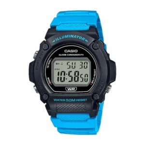 Casio Ψηφιακό Ανδρικό Ρολόι 48mm Χρονογράφος Μπαταρίας με Μπλε Καουτσούκ Λουράκι - W-219H-2A2VEF