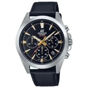 Casio Ανδρικό Ρολόι 44mm Χρονογράφος Μπαταρίας με Μαύρο Δερμάτινο Λουράκι - EFV-630L-1AVUDF