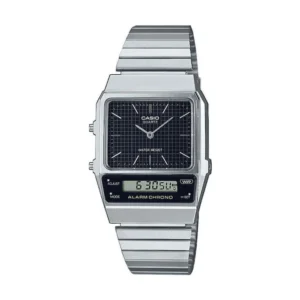 Casio Vintage Edgy Αναλογικό/Ψηφιακό Ανδρικό Ρολόι 32.1mm Χρονογράφος Μπαταρίας με Ασημί Καουτσούκ Λουράκι - AQ-800E-1AEF