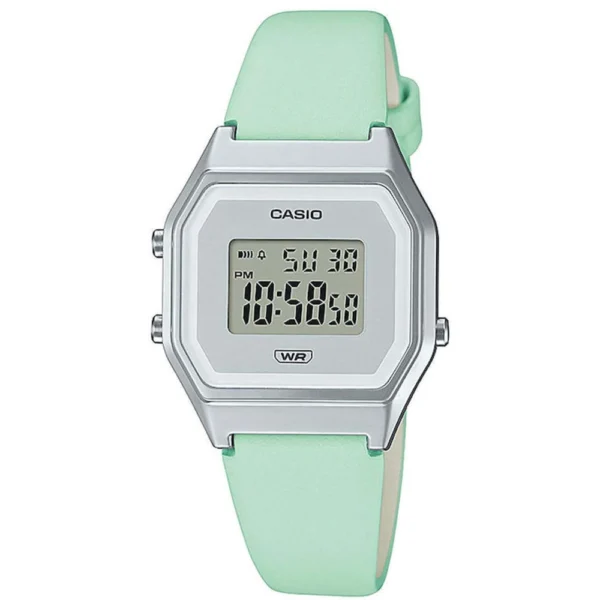 Casio Vintage Γυναικείο Ρολόι 28.6mm Χρονογράφος Μπαταρίας με Πράσινο Δερμάτινο Λουράκι – LA680WEL-3EF