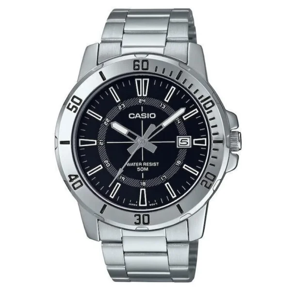 Casio Ανδρικό Ρολόι 45mm Μπαταρίας με Ασημί Μεταλλικό Μπρασελέ – MTP-VD01D-1CVUDF