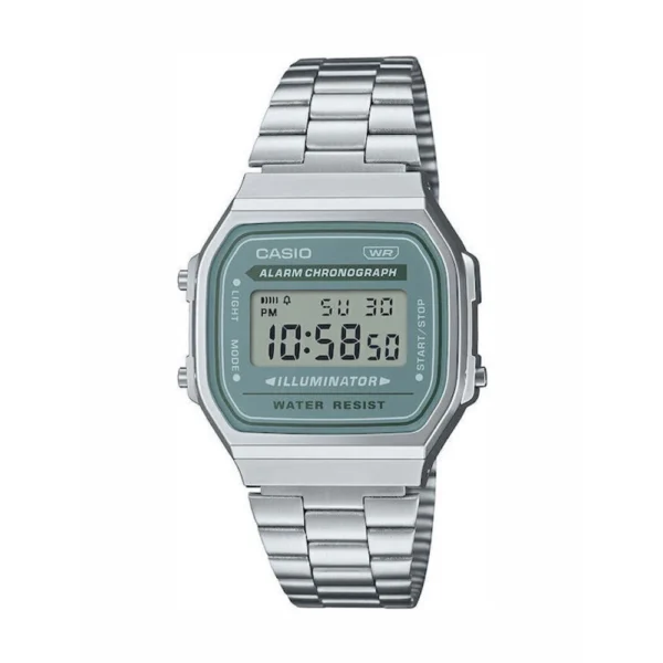 Casio Vintage Collection Ψηφιακό Ανδρικό Ρολόι 36mm Χρονογράφος Μπαταρίας με Ασημί Μεταλλικό Μπρασελέ – A168WA-3AYES