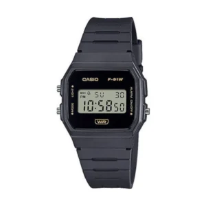 Casio Ψηφιακό Ανδρικό Ρολόι 33mm Χρονογράφος Μπαταρίας με Μαύρο Καουτσούκ Λουράκι - F-91WB-8AEF