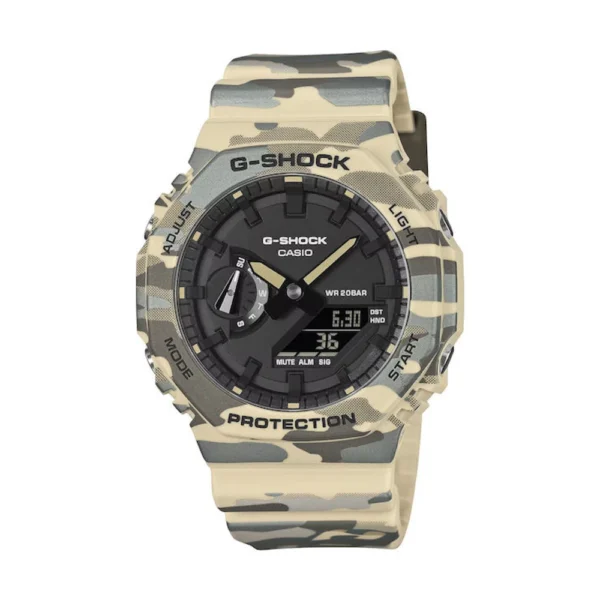Casio Ψηφιακό Ανδρικό Ρολόι Μπαταρίας με Μπεζ Καουτσούκ Λουράκι – GA-2100CM-5A