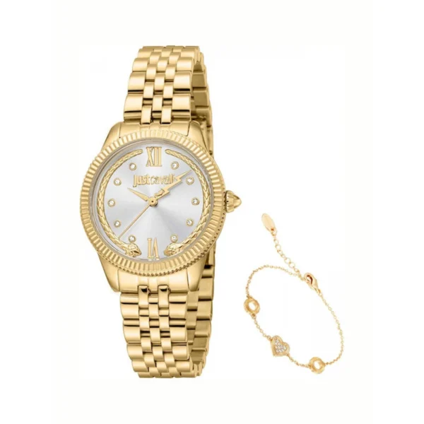 Just Cavalli Valentine’s Γυναικείο Ρολόι 30mm Μπαταρίας με Χρυσό Μεταλλικό Μπρασελέ – JC1L315M0055