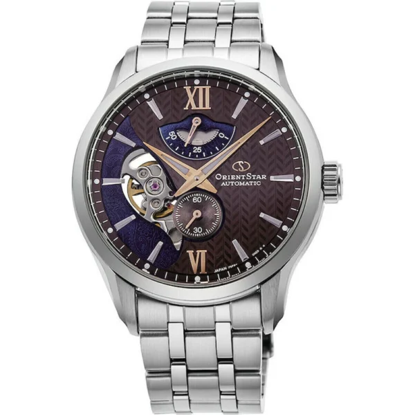 Orient Star Ανδρικό Ρολόι 40mm Χρονογράφος Αυτόματο με Ασημί Μεταλλικό Μπρασελέ – RE-AV0B02Y00B