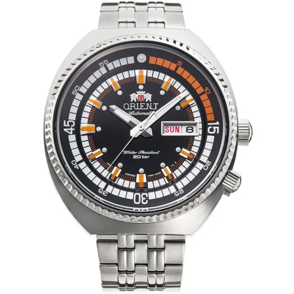 Orient Sport Ανδρικό Ρολόι 44mm Χρονογράφος Αυτόματο με Ασημί Μεταλλικό Μπρασελέ – RA-AA0E05B19B