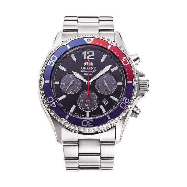 Orient Ανδρικό Ρολόι 42.8mm Χρονογράφος Solar με Ασημί Μεταλλικό Μπρασελέ – RA-TX0201L10B
