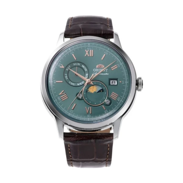 Orient Sun Moon Ανδρικό Ρολόι 41.5mm Αυτόματο με Καφέ Δερμάτινο Λουράκι
