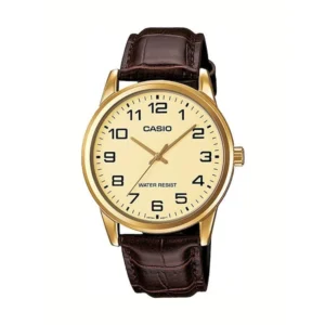 Casio Ανδρικό Ρολόι 40mm Μπαταρίας με Καφέ Δερμάτινο Λουράκι - MTP-V001GL-9B