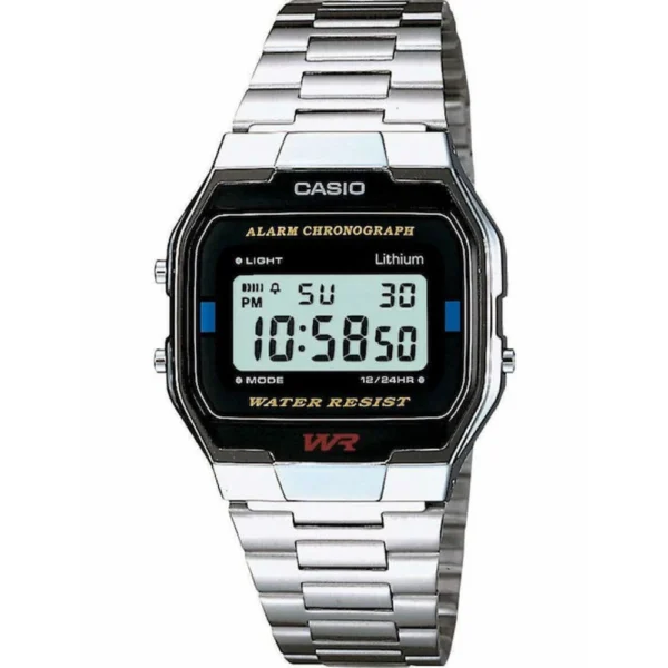 Casio Vintage Iconic Ψηφιακό Ανδρικό Ρολόι 33mm Μπαταρίας με Ασημί Μεταλλικό Μπρασελέ – A163WA-1QES