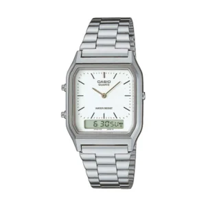Casio Vintage Αναλογικό/Ψηφιακό Ανδρικό Ρολόι 29.8mm Μπαταρίας με Ασημί Μεταλλικό Μπρασελέ - AQ-230A-7DMQYES