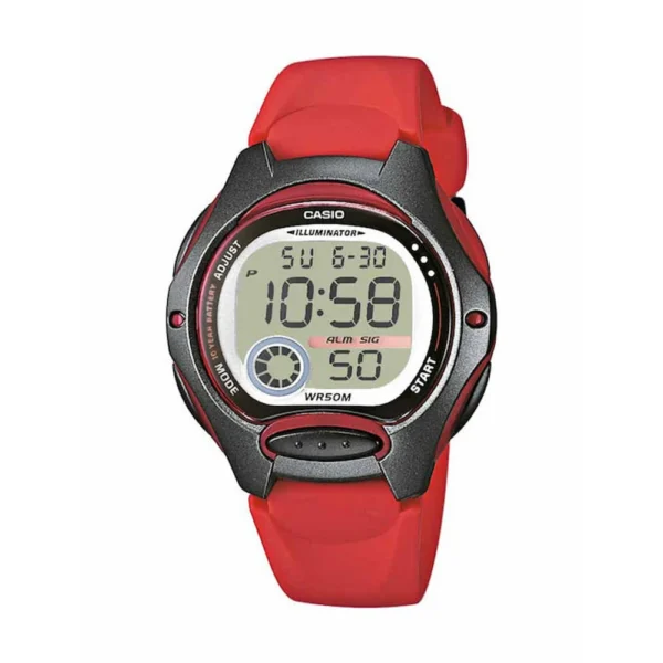Casio Ψηφιακό Γυναικείο Ρολόι 35mm Χρονογράφος Αυτόματο με Κόκκινο Καουτσούκ Λουράκι – LW-200-4AVEF