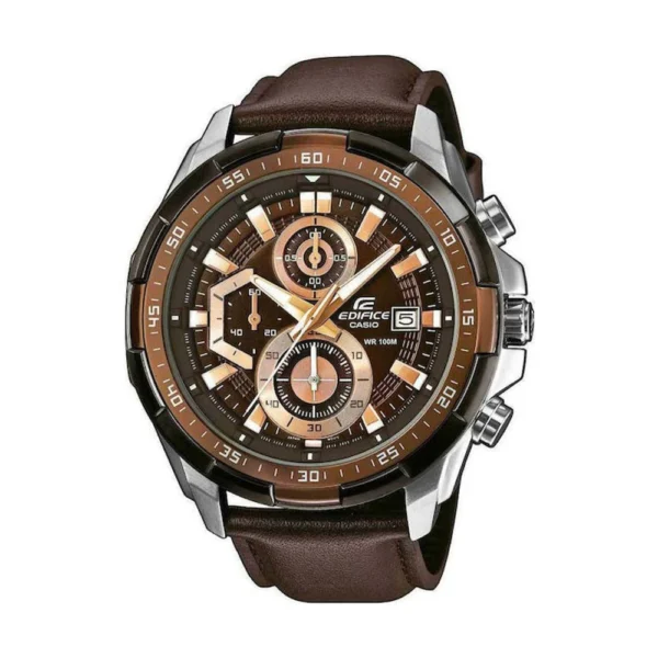 Casio Edifice Ανδρικό Ρολόι 49mm Μπαταρίας με Καφέ Δερμάτινο Λουράκι – EFR-539L-5AVUEF
