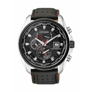 Citizen Ανδρικό Ρολόι 44mm Χρονογράφος Eco - Drive με Μαύρο Δερμάτινο Λουράκι - AT9036-08E
