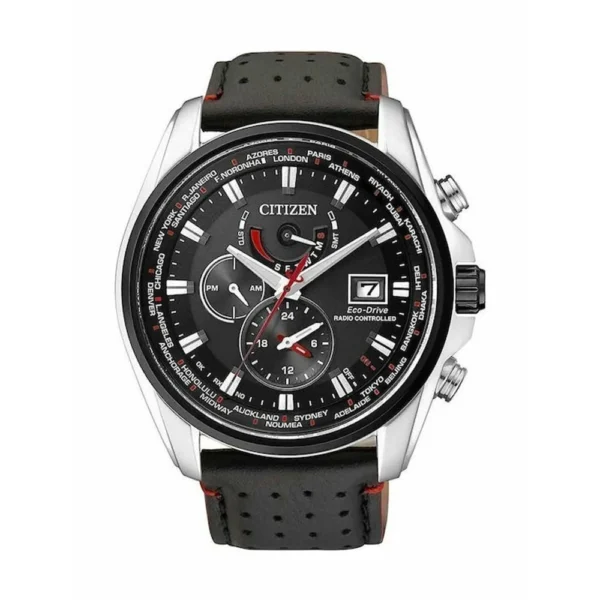 Citizen Ανδρικό Ρολόι 44mm Χρονογράφος Eco – Drive με Μαύρο Δερμάτινο Λουράκι – AT9036-08E
