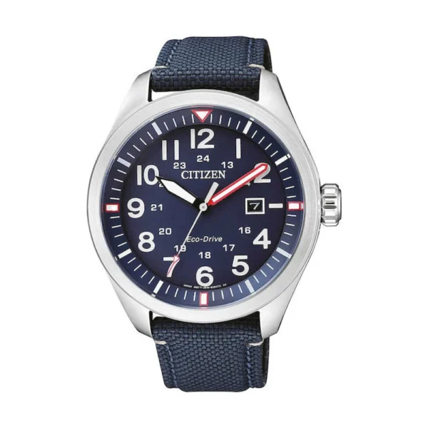 Citizen Ανδρικό Ρολόι 43mm Eco – Drive με Μπλε Υφασμάτινο Λουράκι – AW5000-16L
