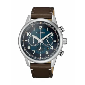 Citizen Ανδρικό Ρολόι 43mm Χρονογράφος Eco - Drive με Καφέ Καουτσούκ Λουράκι - CA4420-13L