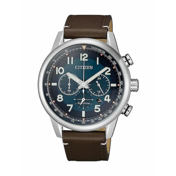 Citizen Ανδρικό Ρολόι 43mm Χρονογράφος Eco – Drive με Καφέ Καουτσούκ Λουράκι – CA4420-13L