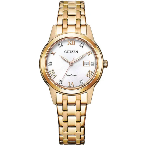 Citizen Γυναικείο Ρολόι 30mm Μπαταρίας με Χρυσό Μεταλλικό Μπρασελέ – FE1243-83A