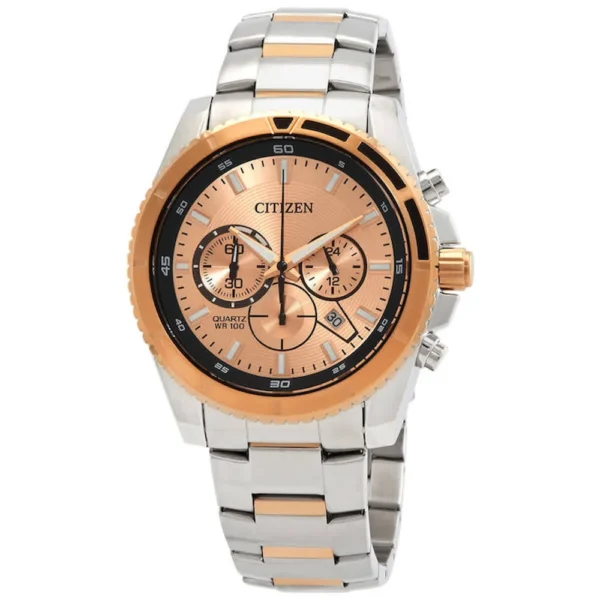 Citizen Ανδρικό Ρολόι 46.4mm Χρονογράφος Μπαταρίας με Ροζ Χρυσό Μεταλλικό Μπρασελέ – AN8204-59X