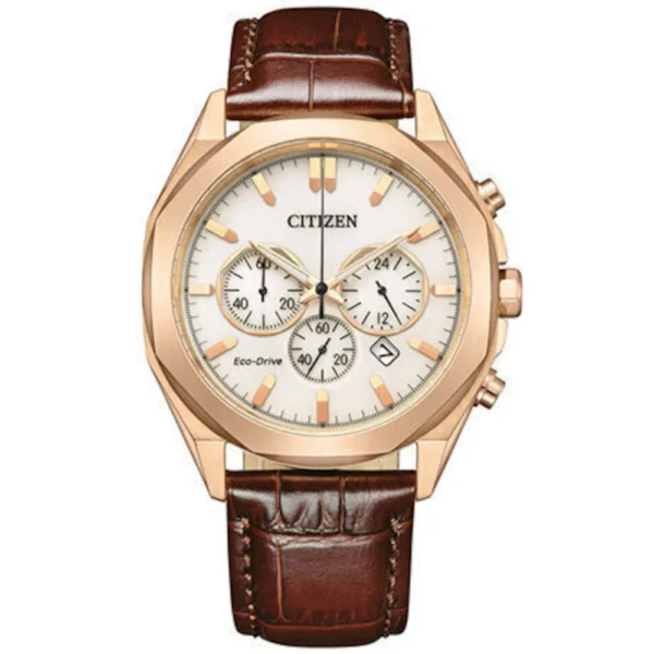 Citizen Ανδρικό Ρολόι 41mm Χρονογράφος Μπαταρίας με Καφέ Δερμάτινο Λουράκι – CA4593-15A