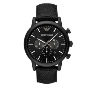 Emporio Armani Luigi Ανδρικό Ρολόι 46mm Χρονογράφος Μπαταρίας με Μαύρο Υφασμάτινο Λουράκι