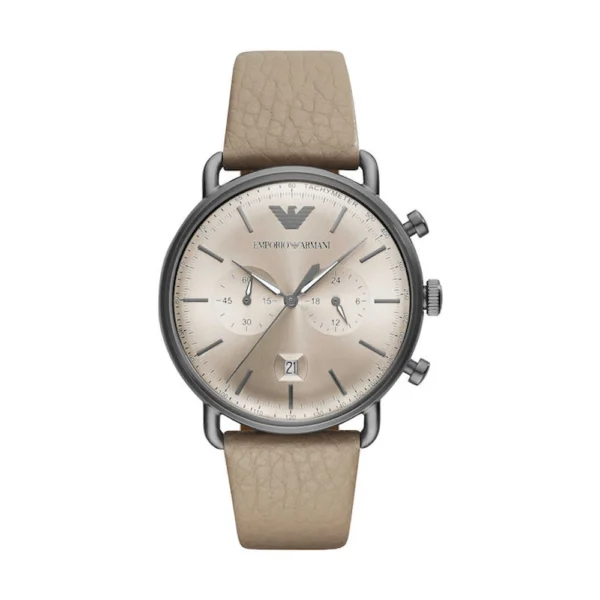 Emporio Armani Ανδρικό Ρολόι 43mm Χρονογράφος Μπαταρίας με Μπεζ Δερμάτινο Λουράκι – AR11107