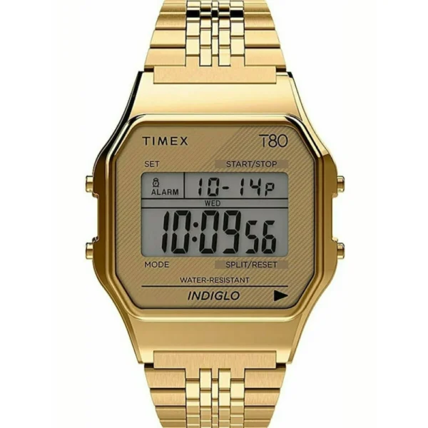 Timex T80 Ψηφιακό Ανδρικό Ρολόι 34mm Μπαταρίας με Χρυσό Μεταλλικό Μπρασελέ – TW2R79200