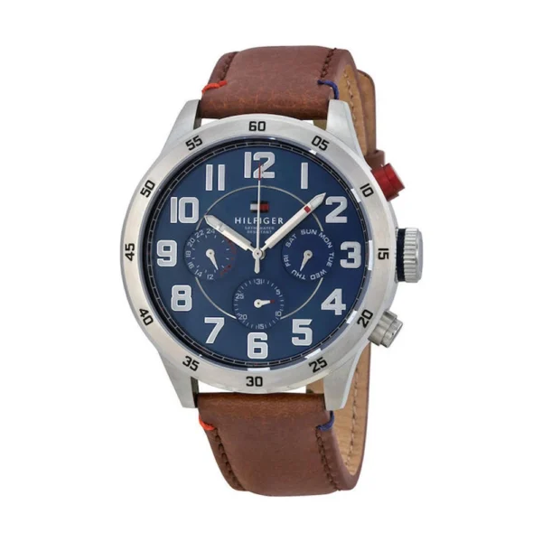 Tommy Hilfiger Trent Ανδρικό Ρολόι 46mm Χρονογράφος Μπαταρίας με Καφέ Δερμάτινο Λουράκι – 1791066