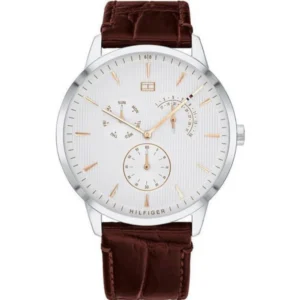 Tommy Hilfiger Brad Ανδρικό Ρολόι 44mm Χρονογράφος Μπαταρίας με Καφέ Δερμάτινο Λουράκι - 1710389