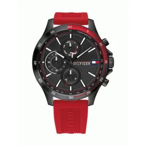 Tommy Hilfiger Bank Ανδρικό Ρολόι 45mm Χρονογράφος Μπαταρίας με Κόκκινο Καουτσούκ Λουράκι - 1791722