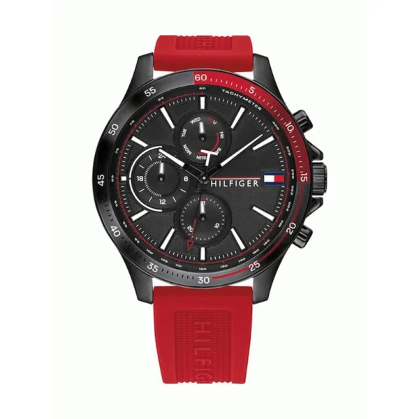Tommy Hilfiger Bank Ανδρικό Ρολόι 45mm Χρονογράφος Μπαταρίας με Κόκκινο Καουτσούκ Λουράκι – 1791722